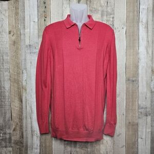 Father Sons Half-Zip Red Sweater Collared Pullover Long Sleeve Knit Size Medium